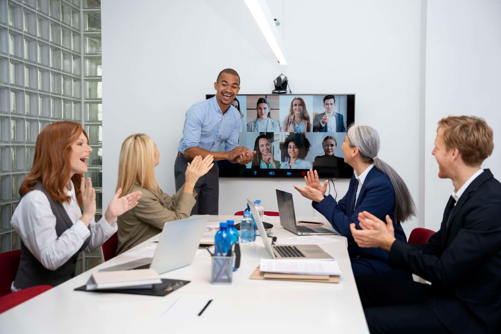Close-up of a company team working together